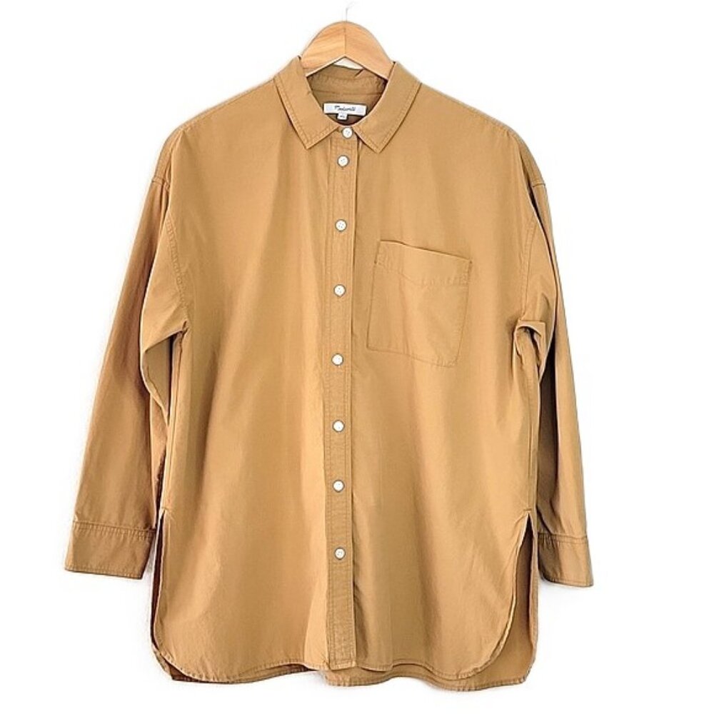 Madewell Camel Oversized Long Sleeve Button Up Collared Shirt size S Casual